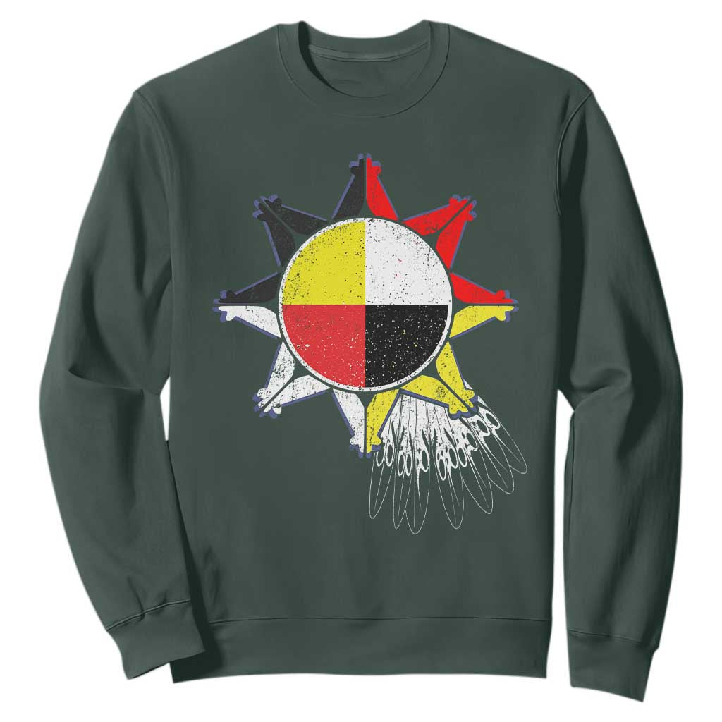 Oglala Lakota Native American Medicine Wheel Feathers Sweatshirt TS11 Dark Forest Green Print Your Wear