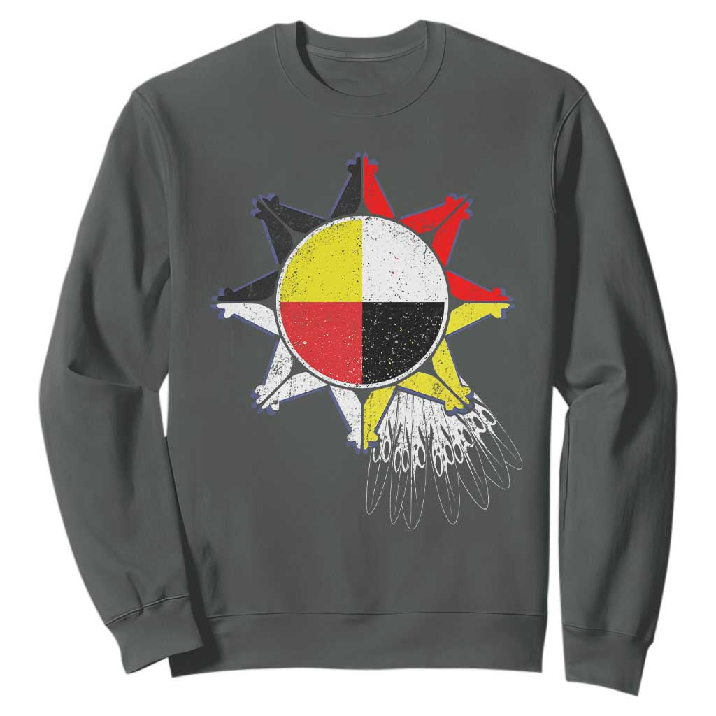 Oglala Lakota Native American Medicine Wheel Feathers Sweatshirt TS11 Dark Heather Print Your Wear