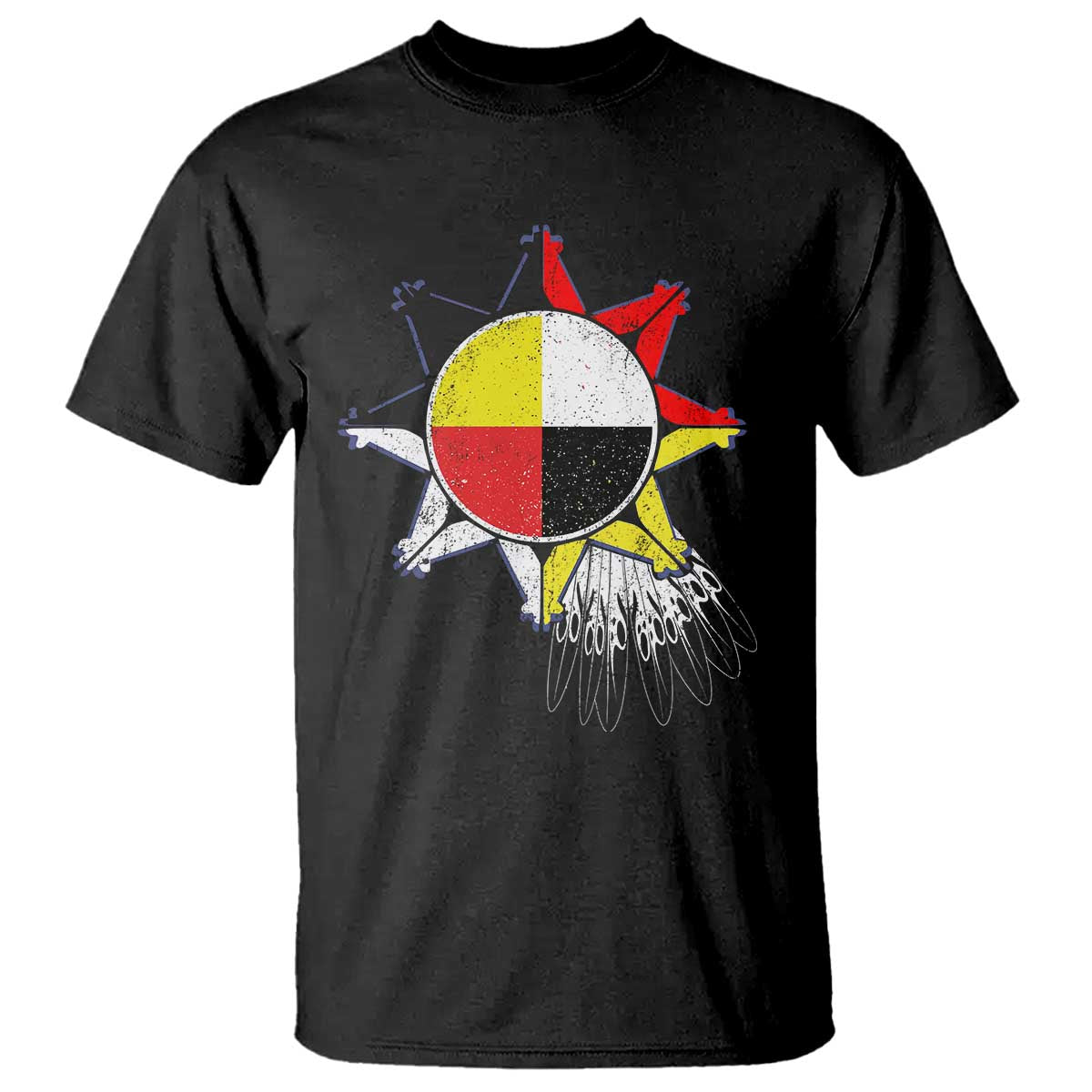 Oglala Lakota Native American Medicine Wheel Feathers T Shirt TS11 Black Print Your Wear