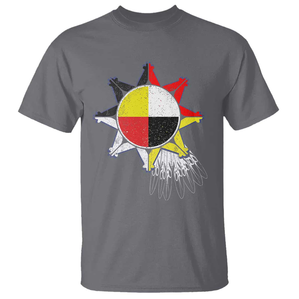 Oglala Lakota Native American Medicine Wheel Feathers T Shirt TS11 Charcoal Print Your Wear