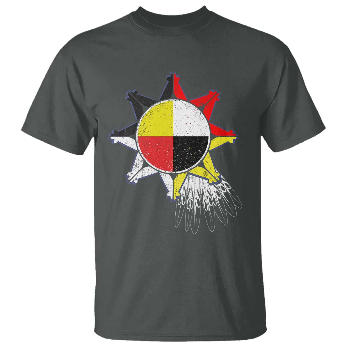 Oglala Lakota Native American Medicine Wheel Feathers T Shirt TS11 Dark Heather Print Your Wear