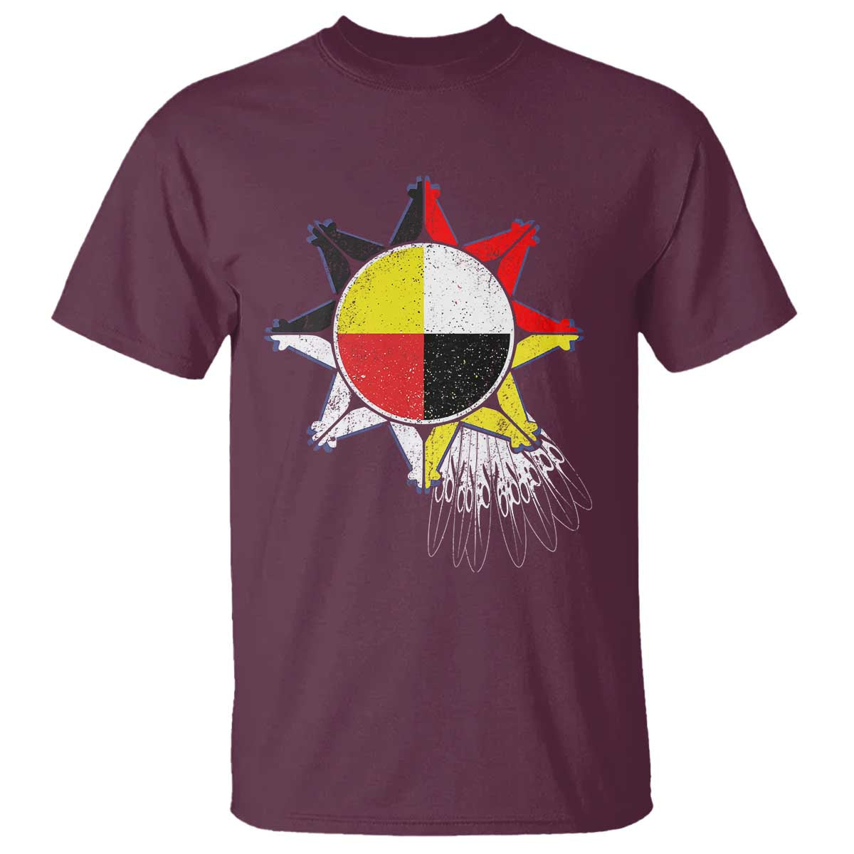 Oglala Lakota Native American Medicine Wheel Feathers T Shirt TS11 Maroon Print Your Wear