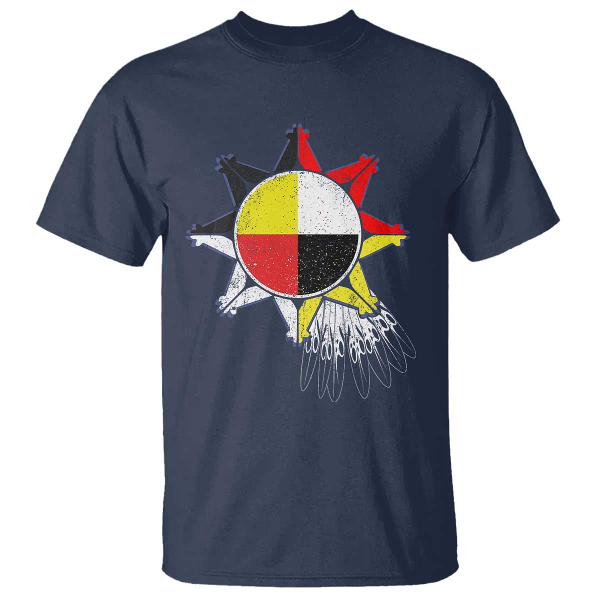Oglala Lakota Native American Medicine Wheel Feathers T Shirt TS11 Navy Print Your Wear