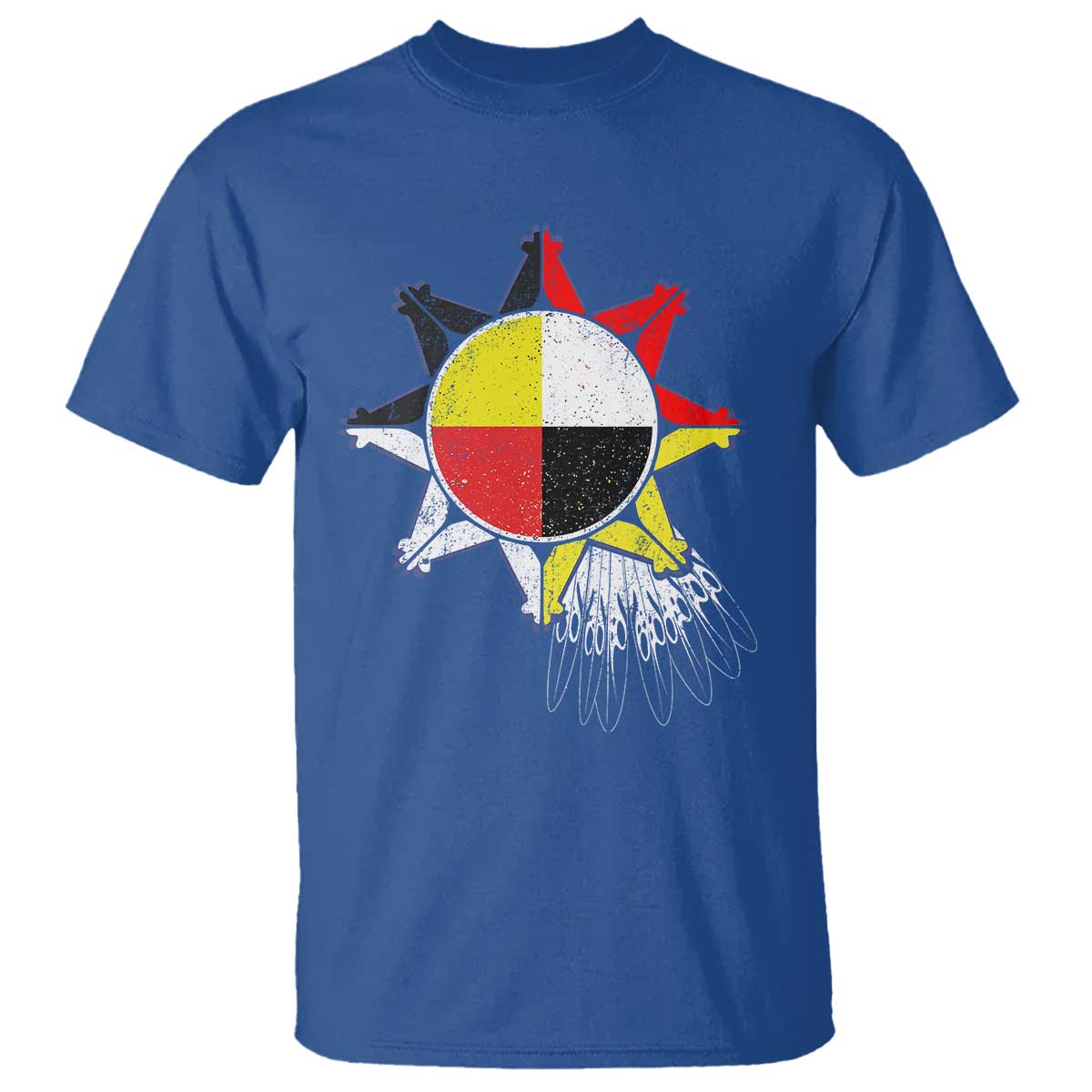 Oglala Lakota Native American Medicine Wheel Feathers T Shirt TS11 Royal Blue Print Your Wear