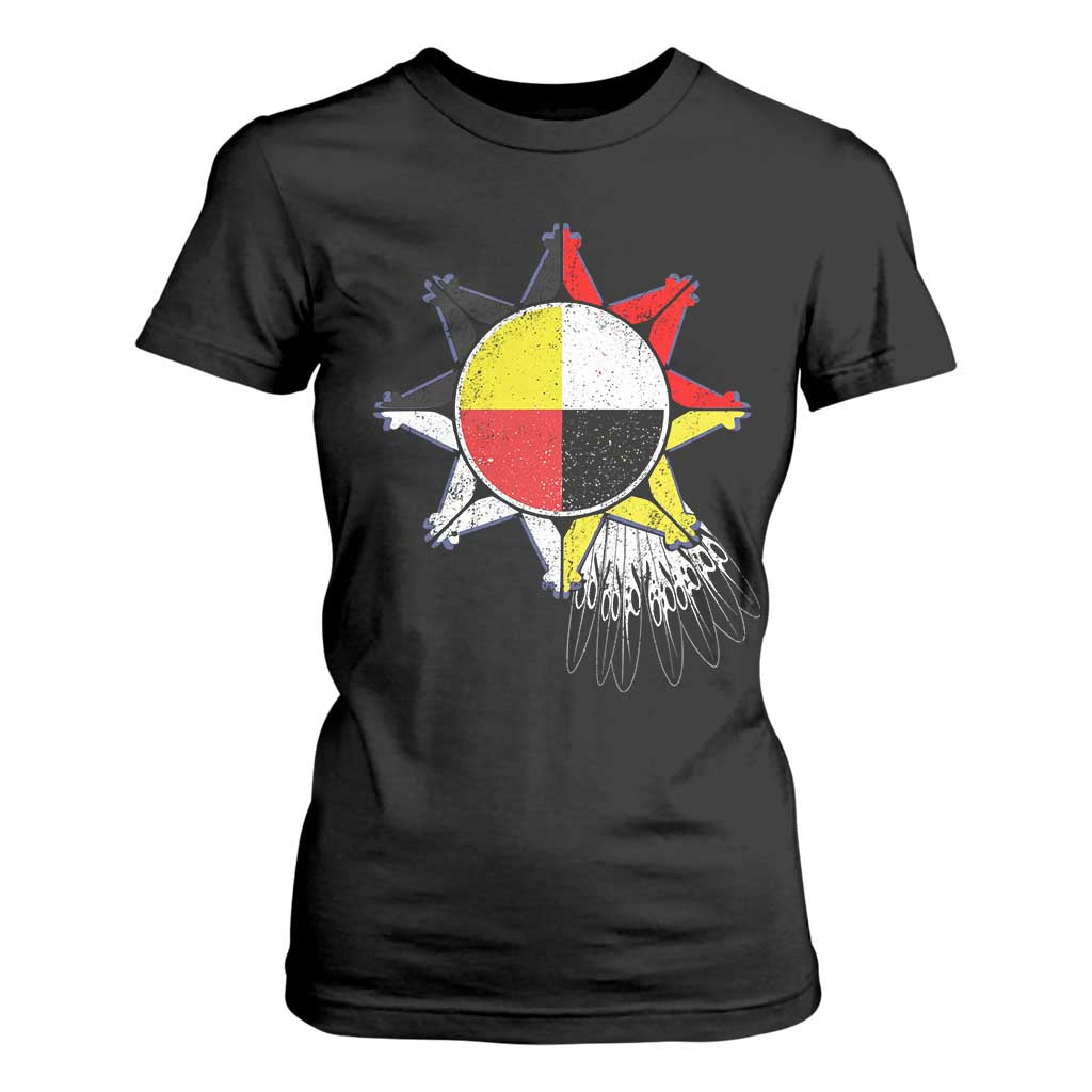 Oglala Lakota Native American Medicine Wheel Feathers T Shirt For Women - Print Your Wear