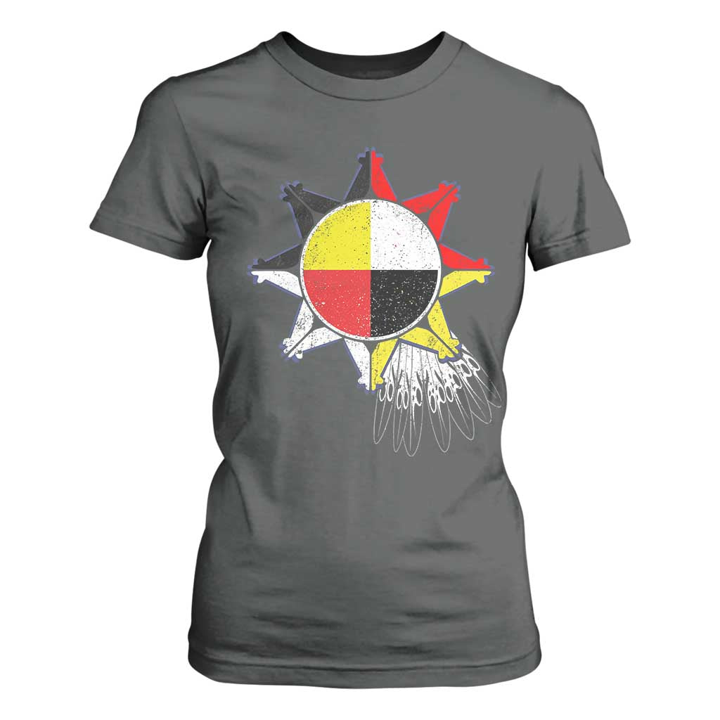 Oglala Lakota Native American Medicine Wheel Feathers T Shirt For Women TS11 Dark Heather Print Your Wear