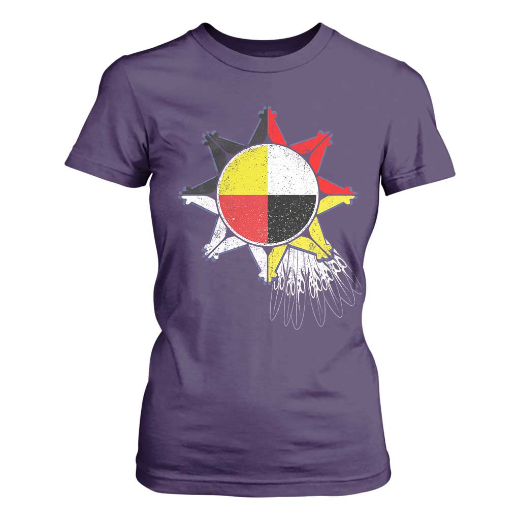 Oglala Lakota Native American Medicine Wheel Feathers T Shirt For Women TS11 Purple Print Your Wear