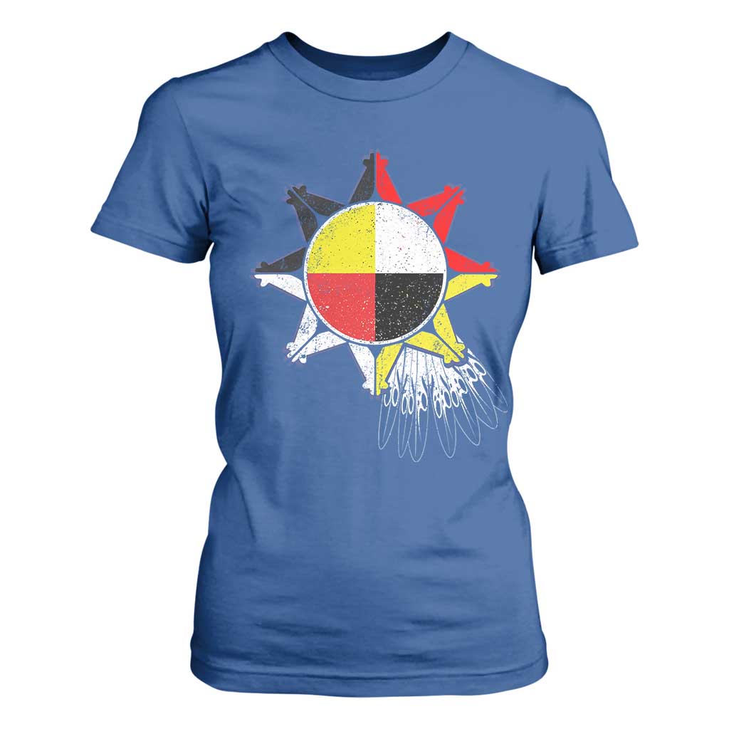 Oglala Lakota Native American Medicine Wheel Feathers T Shirt For Women TS11 Royal Blue Print Your Wear
