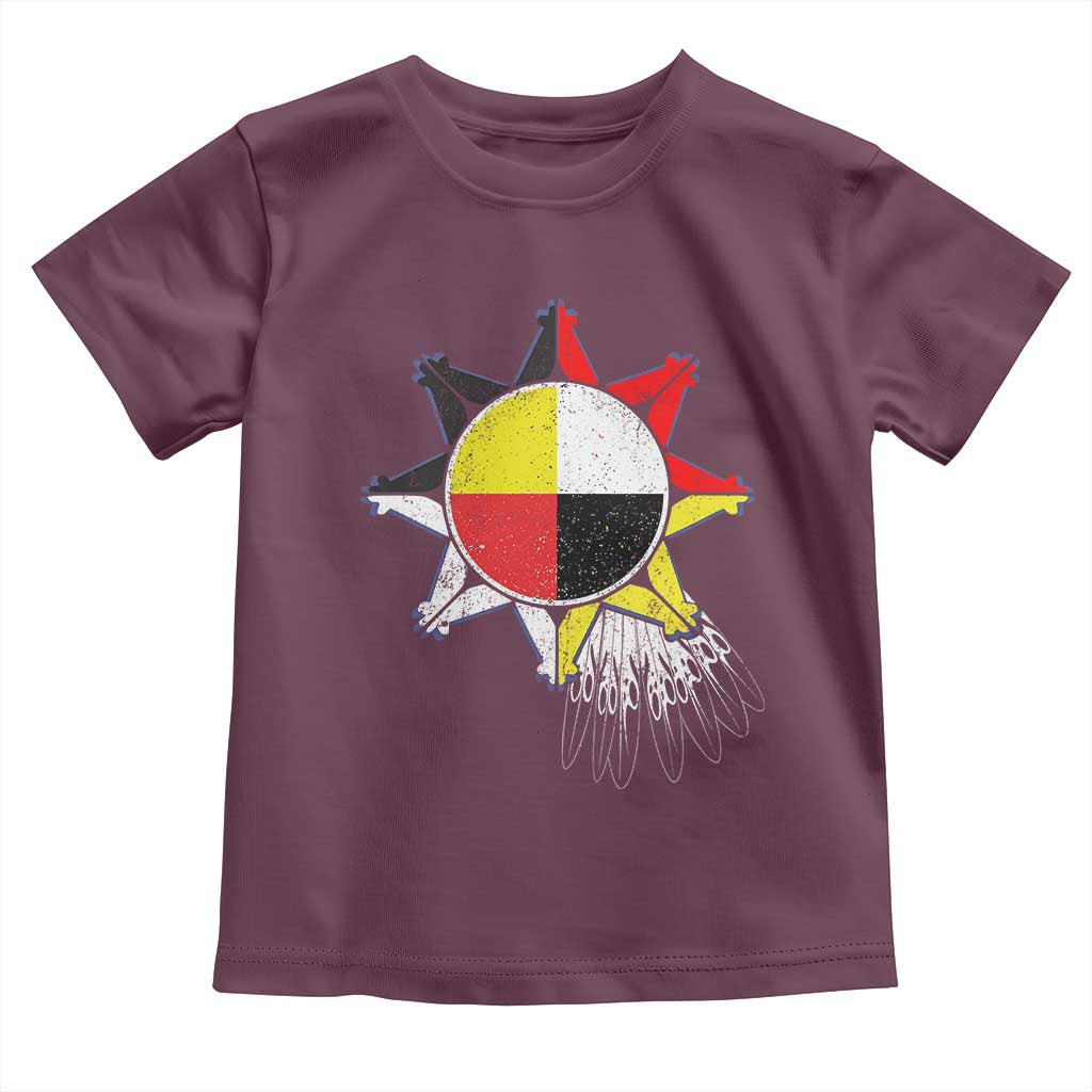 Oglala Lakota Native American Medicine Wheel Feathers Toddler T Shirt TS11 Maroon Print Your Wear