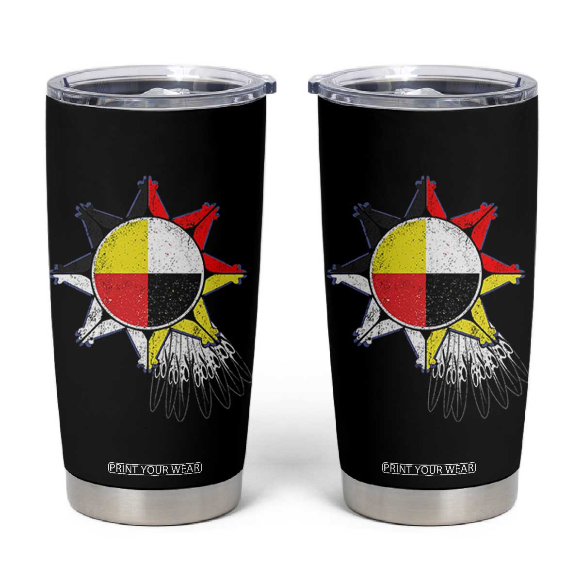 Oglala Lakota Native American Medicine Wheel Feathers Tumbler Cup TS11 Black Print Your Wear