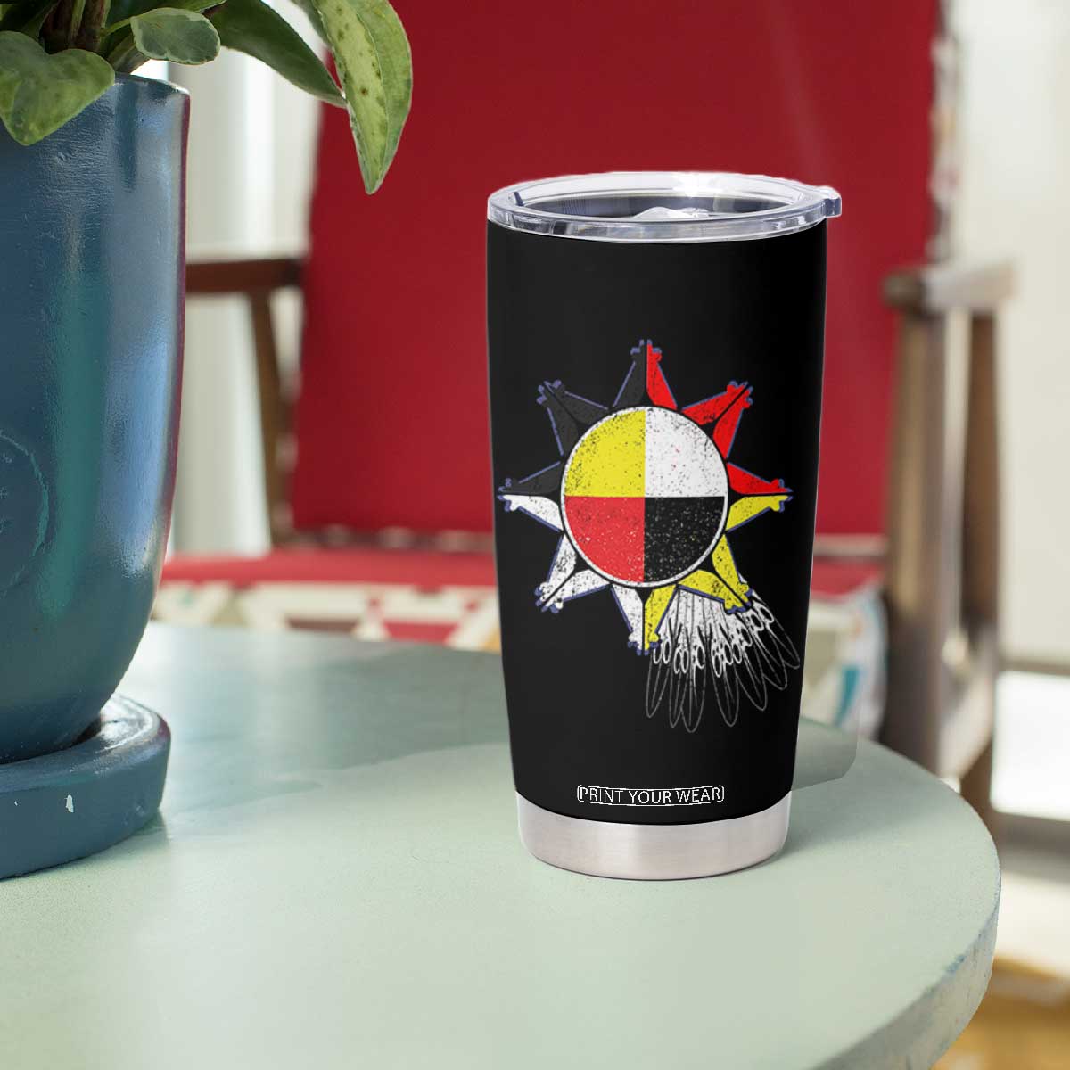 Oglala Lakota Native American Medicine Wheel Feathers Tumbler Cup TS11 Print Your Wear