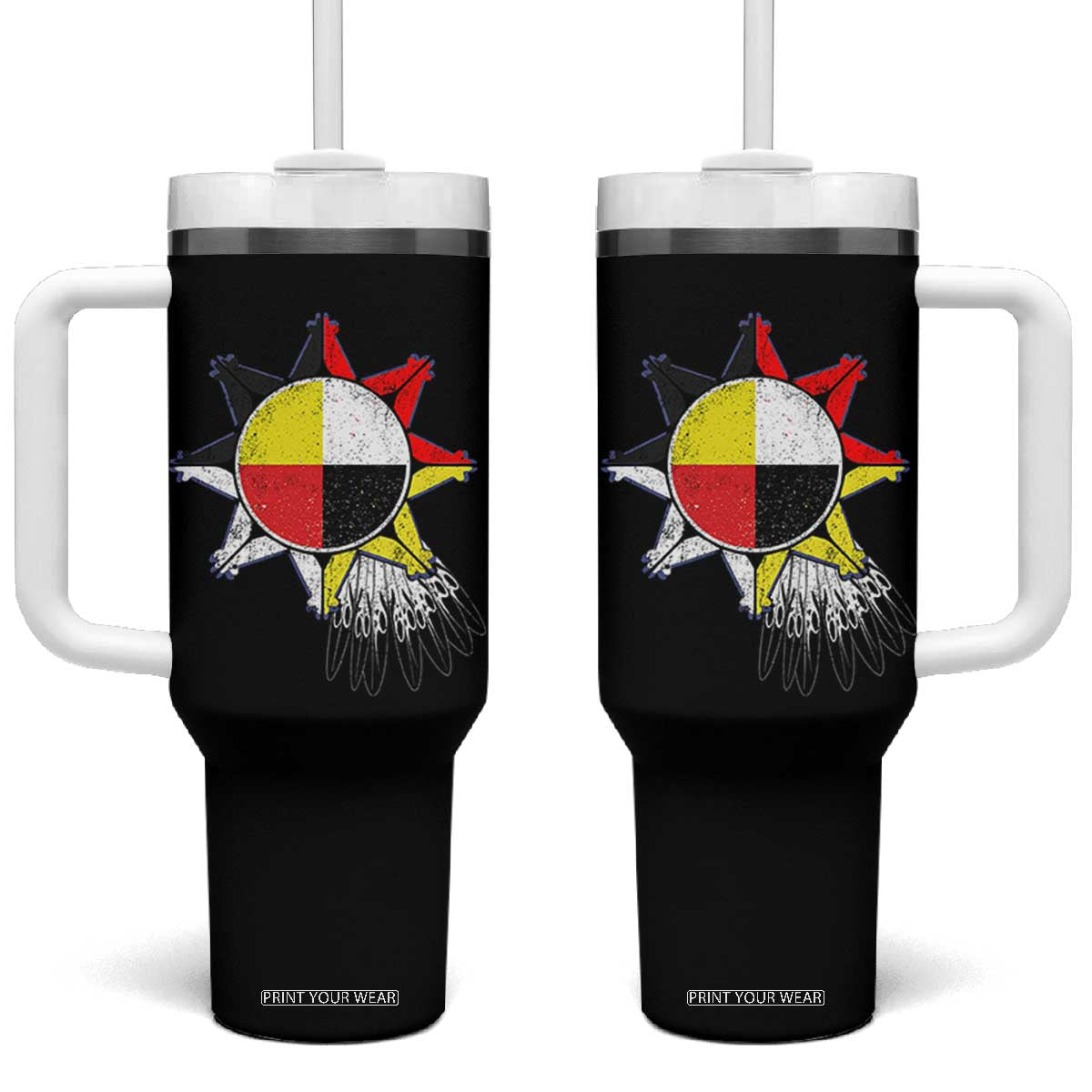 Oglala Lakota Native American Medicine Wheel Feathers Tumbler With Handle TS11 One Size: 40 oz Black Print Your Wear