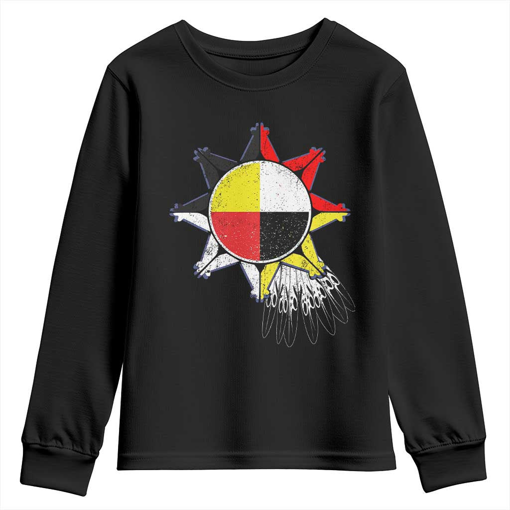 Oglala Lakota Native American Medicine Wheel Feathers Youth Sweatshirt TS11 Black Print Your Wear