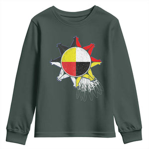 Oglala Lakota Native American Medicine Wheel Feathers Youth Sweatshirt TS11 Dark Forest Green Print Your Wear