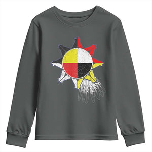 Oglala Lakota Native American Medicine Wheel Feathers Youth Sweatshirt TS11 Dark Heather Print Your Wear