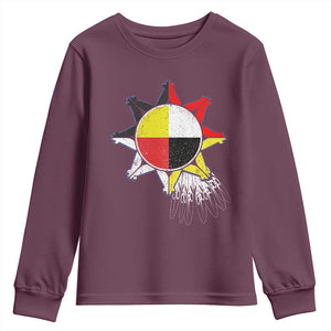 Oglala Lakota Native American Medicine Wheel Feathers Youth Sweatshirt TS11 Maroon Print Your Wear