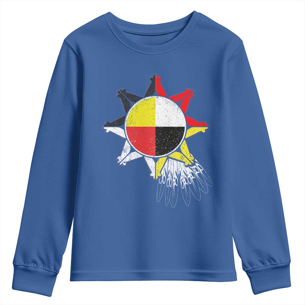 Oglala Lakota Native American Medicine Wheel Feathers Youth Sweatshirt TS11 Royal Blue Print Your Wear