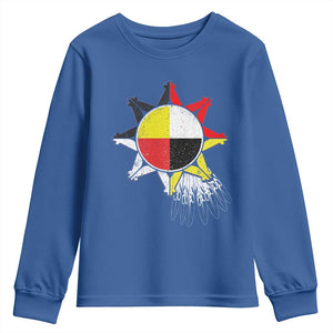 Oglala Lakota Native American Medicine Wheel Feathers Youth Sweatshirt TS11 Royal Blue Print Your Wear