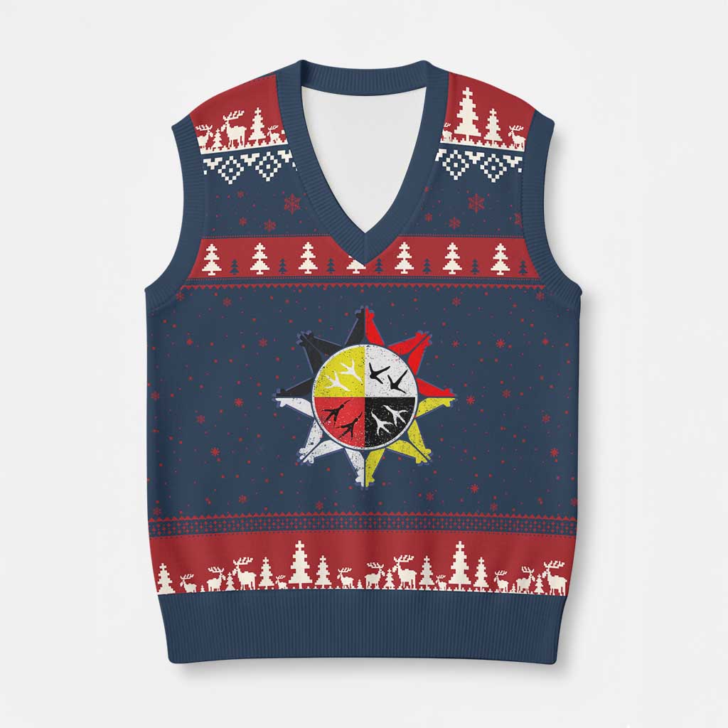 Oglala Lakota Nation Medicine Wheel Native American V-Neck Knit Sweater Vest - Print Your Wear