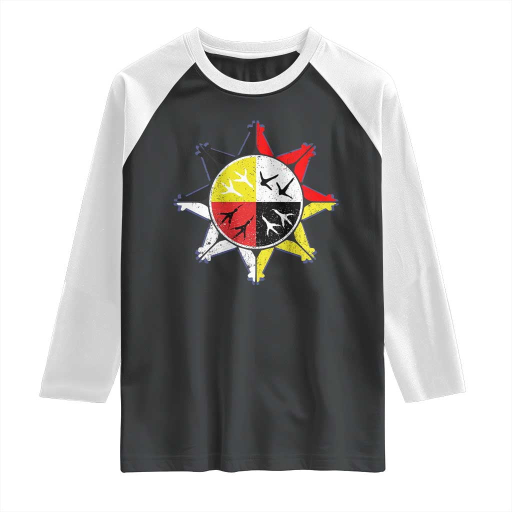 Oglala Lakota Nation Medicine Wheel Native American Raglan Shirt TS11 Black White Print Your Wear