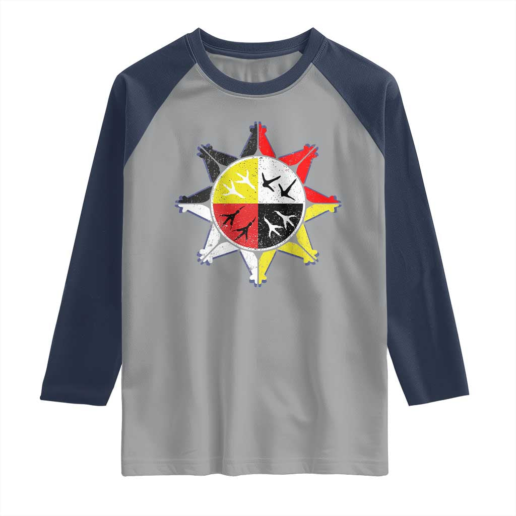Oglala Lakota Nation Medicine Wheel Native American Raglan Shirt TS11 Sport Gray Navy Print Your Wear