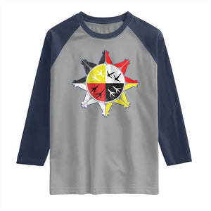 Oglala Lakota Nation Medicine Wheel Native American Raglan Shirt TS11 Sport Gray Navy Print Your Wear