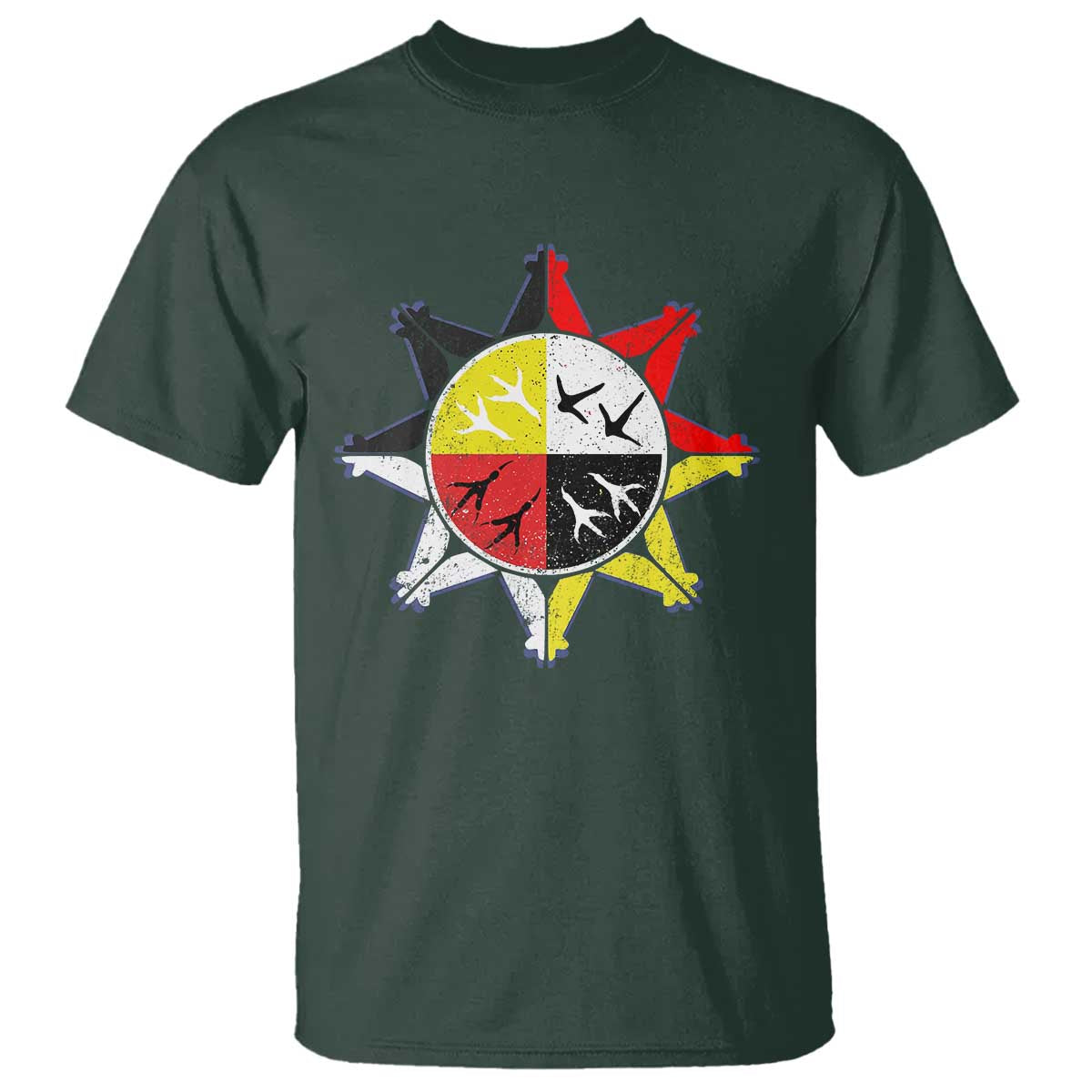 Oglala Lakota Nation Medicine Wheel Native American T Shirt TS11 Dark Forest Green Print Your Wear