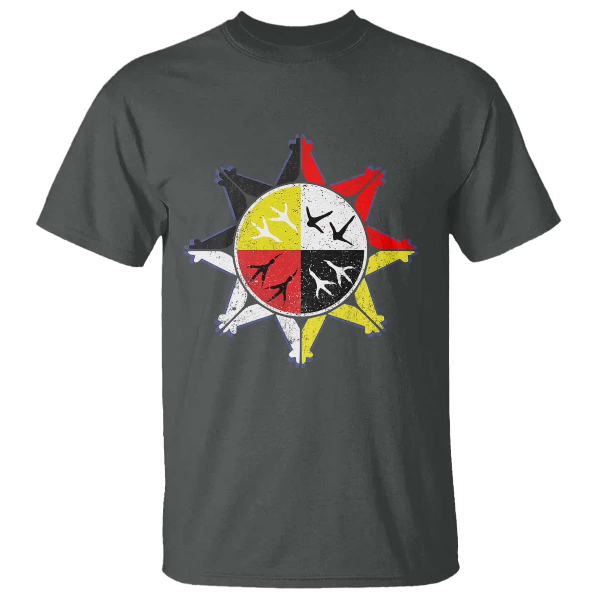 Oglala Lakota Nation Medicine Wheel Native American T Shirt TS11 Dark Heather Print Your Wear