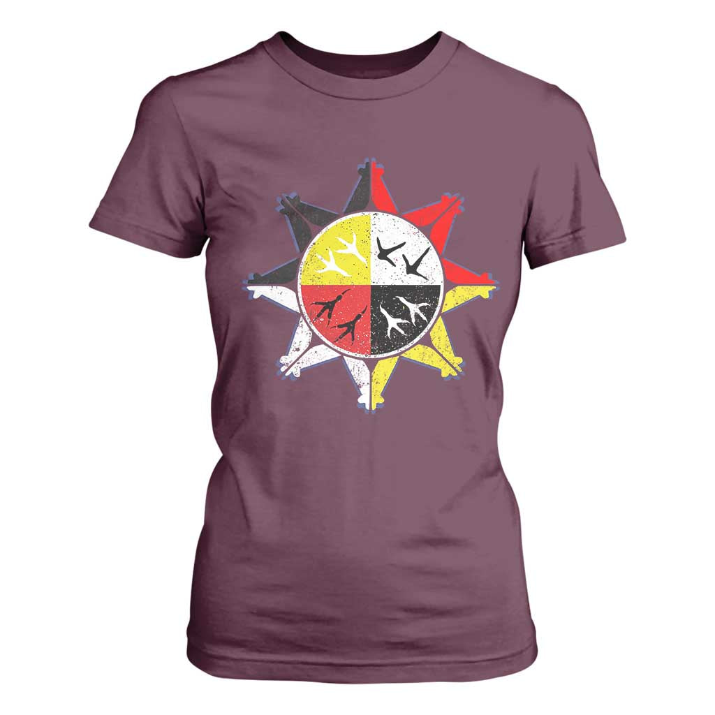 Oglala Lakota Nation Medicine Wheel Native American T Shirt For Women TS11 Maroon Print Your Wear
