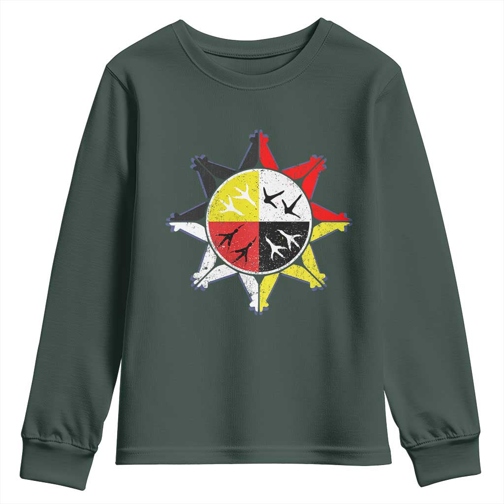 Oglala Lakota Nation Medicine Wheel Native American Youth Sweatshirt TS11 Dark Forest Green Print Your Wear