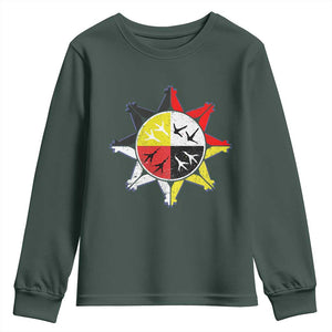 Oglala Lakota Nation Medicine Wheel Native American Youth Sweatshirt TS11 Dark Forest Green Print Your Wear