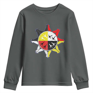 Oglala Lakota Nation Medicine Wheel Native American Youth Sweatshirt TS11 Dark Heather Print Your Wear
