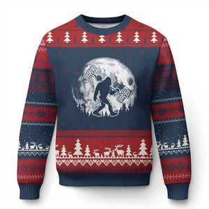Funny Bigfoot Offroad Car Night Stroll Adventure Ugly Christmas Sweater TS11 Navy Red Print Your Wear
