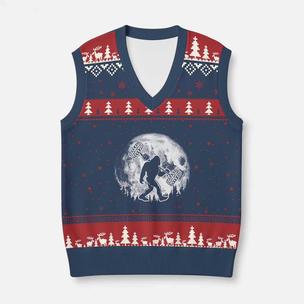 Funny Bigfoot Offroad Car Night Stroll Adventure V-Neck Knit Sweater Vest TS11 Navy Red Print Your Wear