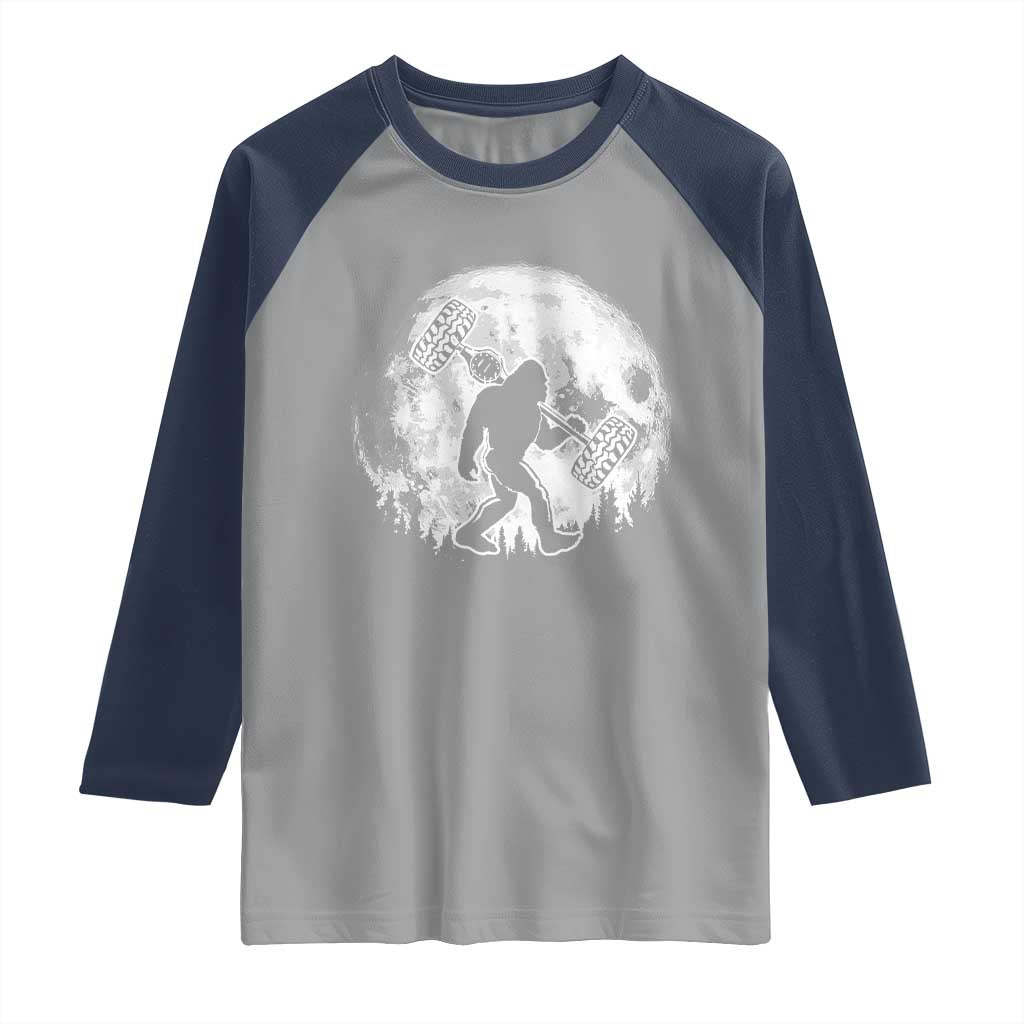 Funny Bigfoot Offroad Car Night Stroll Adventure Raglan Shirt TS11 Sport Gray Navy Print Your Wear