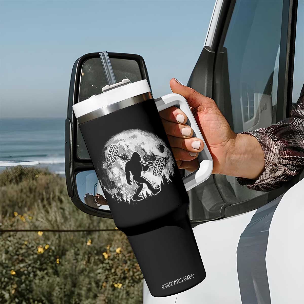 Funny Bigfoot Offroad Car Night Stroll Adventure Tumbler With Handle TS11 Print Your Wear
