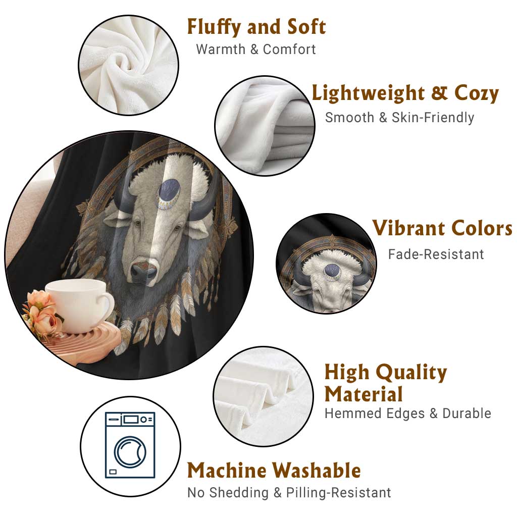 Native American White Buffalo And Eagle Feathers Throw Blanket TS11 Print Your Wear