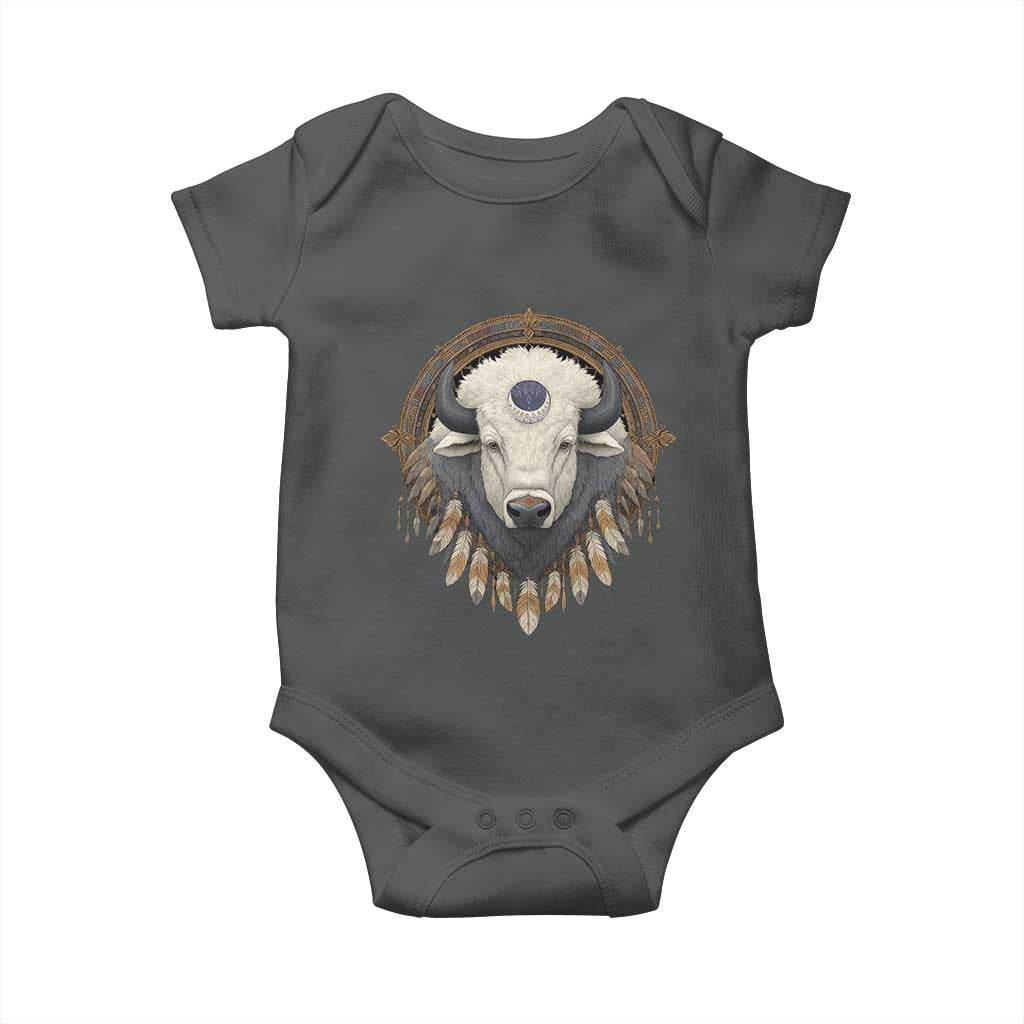 Native American White Buffalo And Eagle Feathers Baby Onesie TS11 Dark Heather Print Your Wear