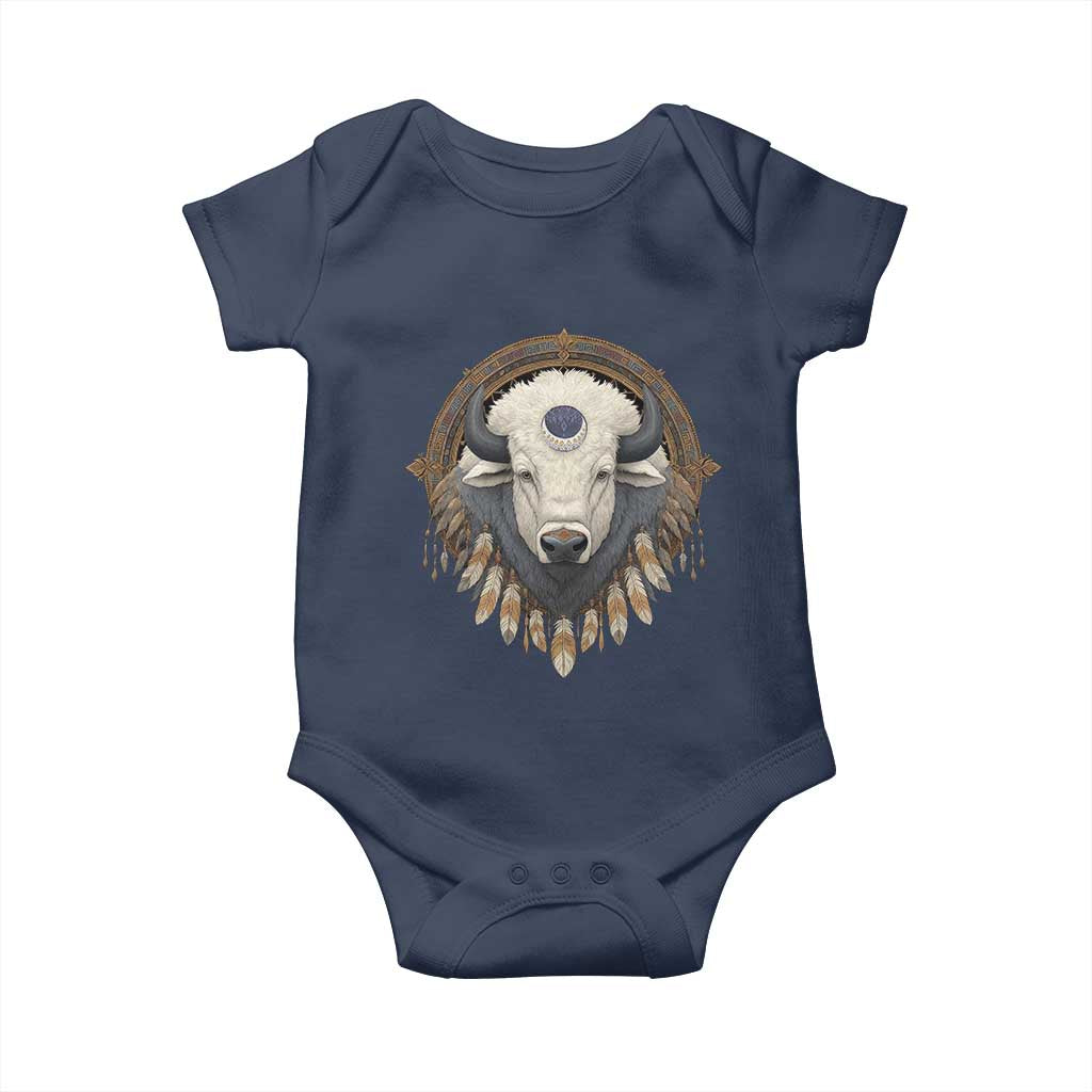 Native American White Buffalo And Eagle Feathers Baby Onesie TS11 Navy Print Your Wear