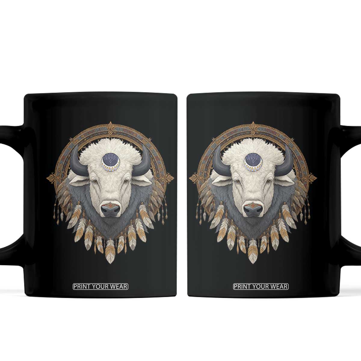 Native American White Buffalo And Eagle Feathers Coffee Mug TS11 Black Print Your Wear