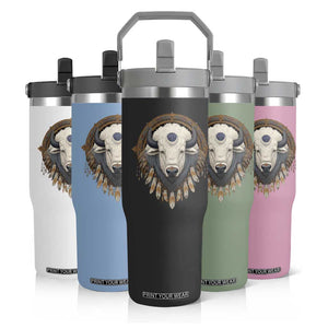 Native American White Buffalo And Eagle Feathers Flip Straw Tumbler TS11 Print Your Wear