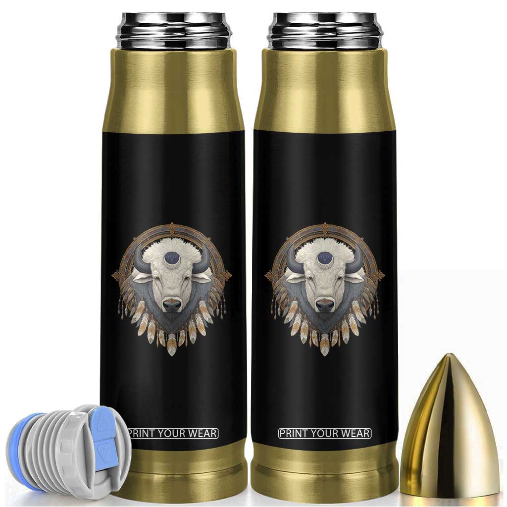 Native American White Buffalo And Eagle Feathers Bullet Tumbler TS11 Black Print Your Wear