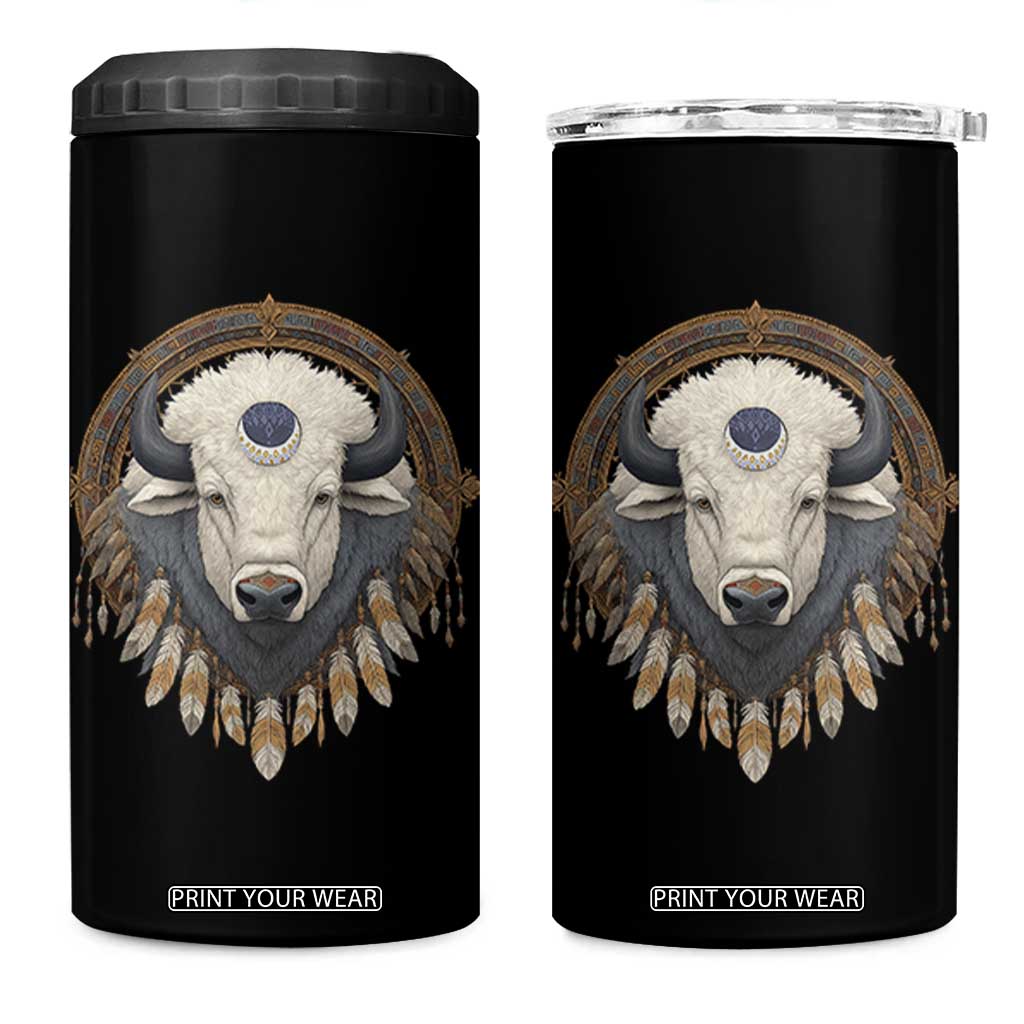 Native American White Buffalo And Eagle Feathers 4 in 1 Can Cooler Tumbler TS11 One Size: 16 oz Black Print Your Wear