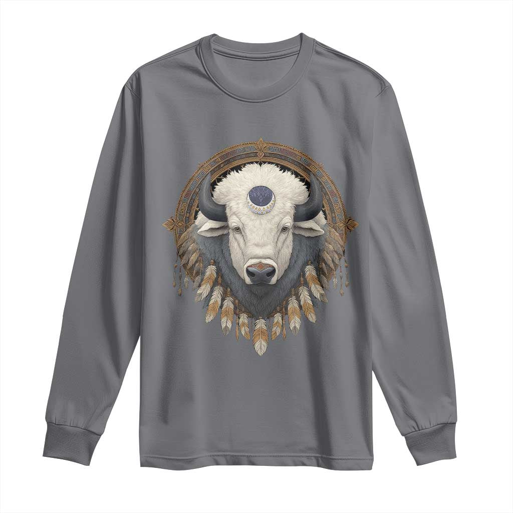 Native American White Buffalo And Eagle Feathers Long Sleeve Shirt TS11 Charcoal Print Your Wear