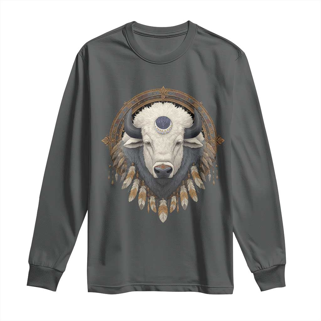 Native American White Buffalo And Eagle Feathers Long Sleeve Shirt TS11 Dark Heather Print Your Wear