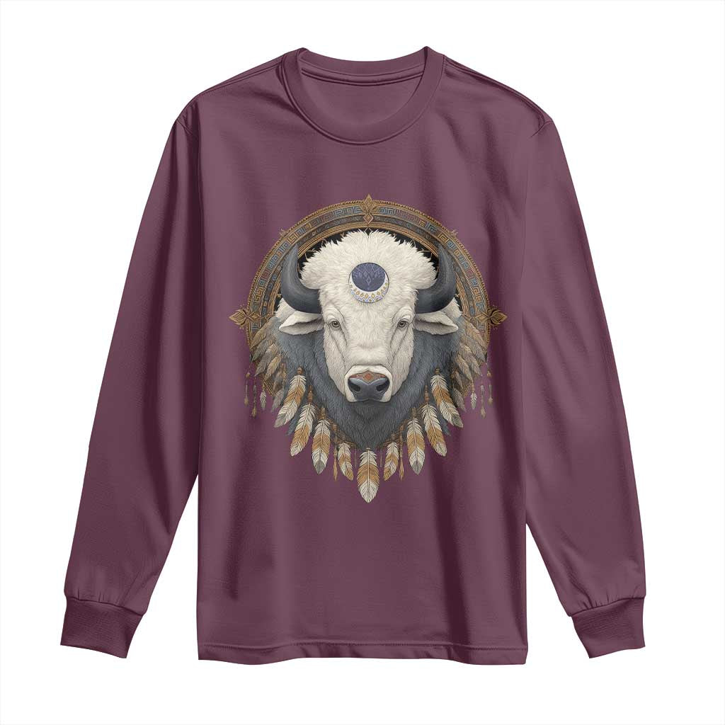 Native American White Buffalo And Eagle Feathers Long Sleeve Shirt TS11 Maroon Print Your Wear