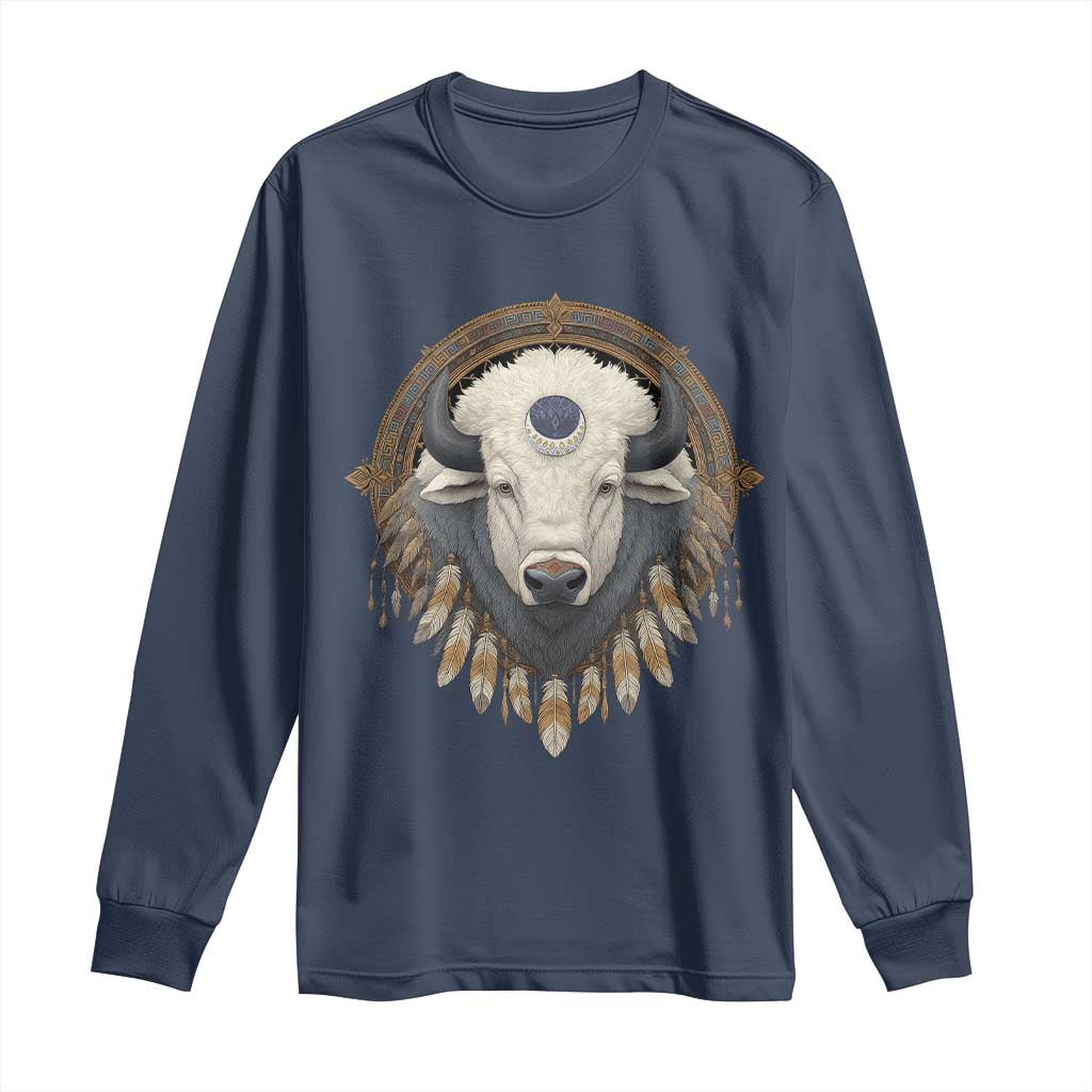 Native American White Buffalo And Eagle Feathers Long Sleeve Shirt TS11 Navy Print Your Wear
