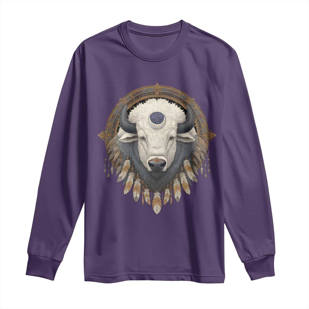 Native American White Buffalo And Eagle Feathers Long Sleeve Shirt TS11 Purple Print Your Wear