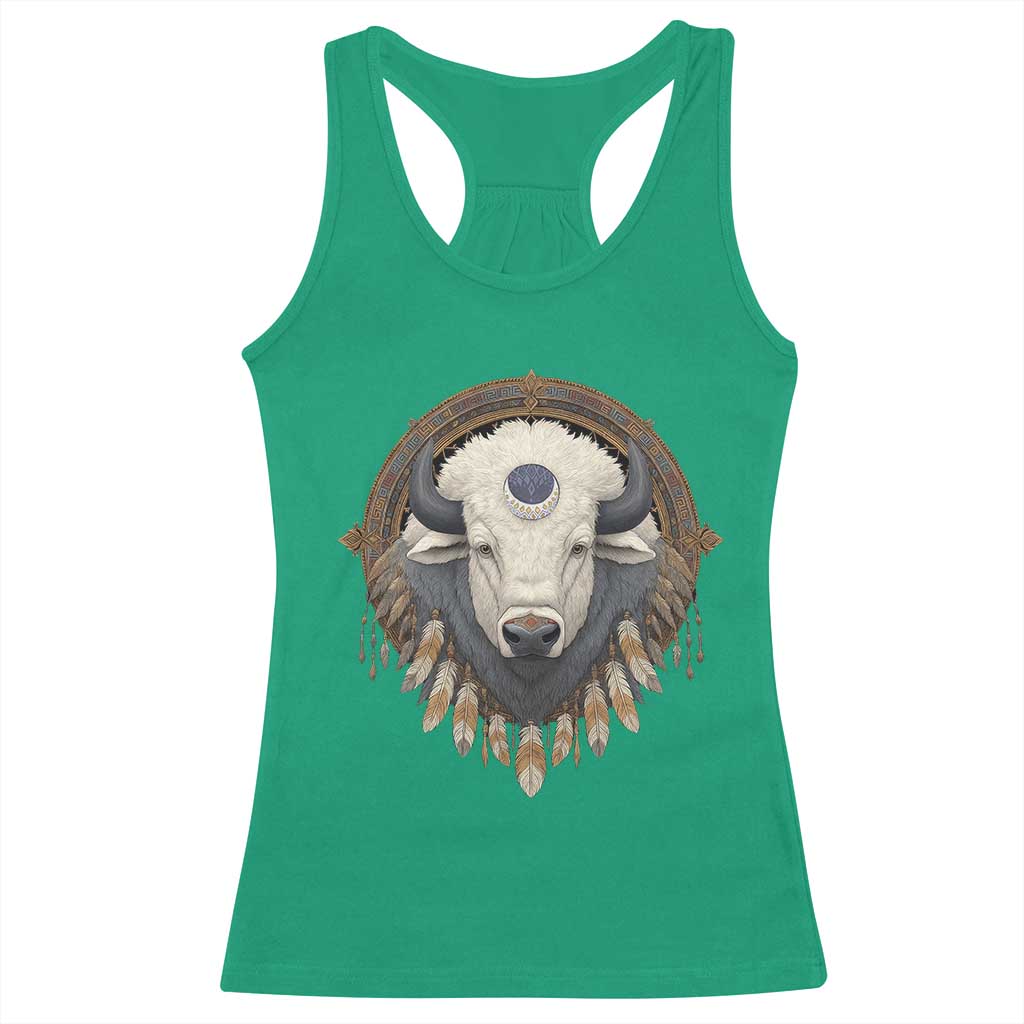 Native American White Buffalo And Eagle Feathers Racerback Tank Top TS11 Irish Green Print Your Wear