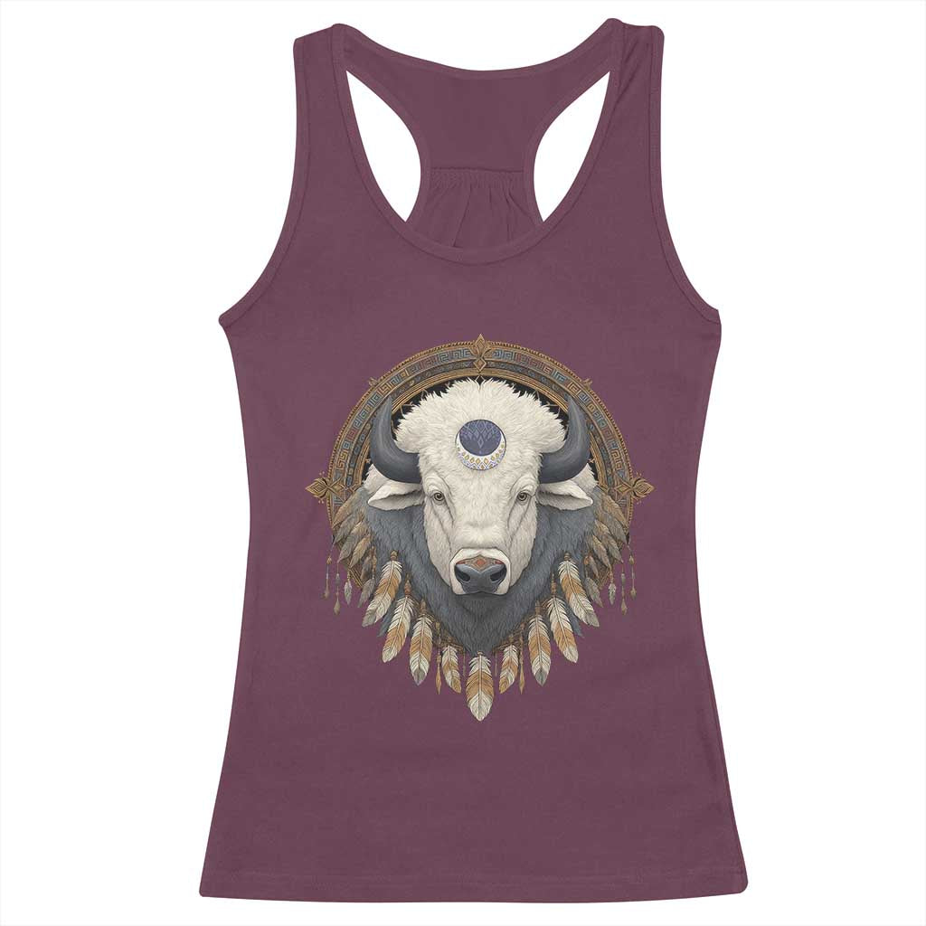 Native American White Buffalo And Eagle Feathers Racerback Tank Top TS11 Maroon Print Your Wear